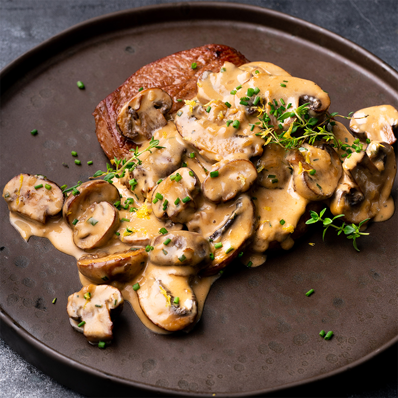 Steak & Creamy Miso Mushroom Sauce